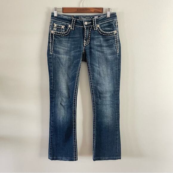 Miss Me | Womens Dark Wash Boot Jeans Blue Denim Thick Stitch Embellished JP5014 - Picture 2 of 13